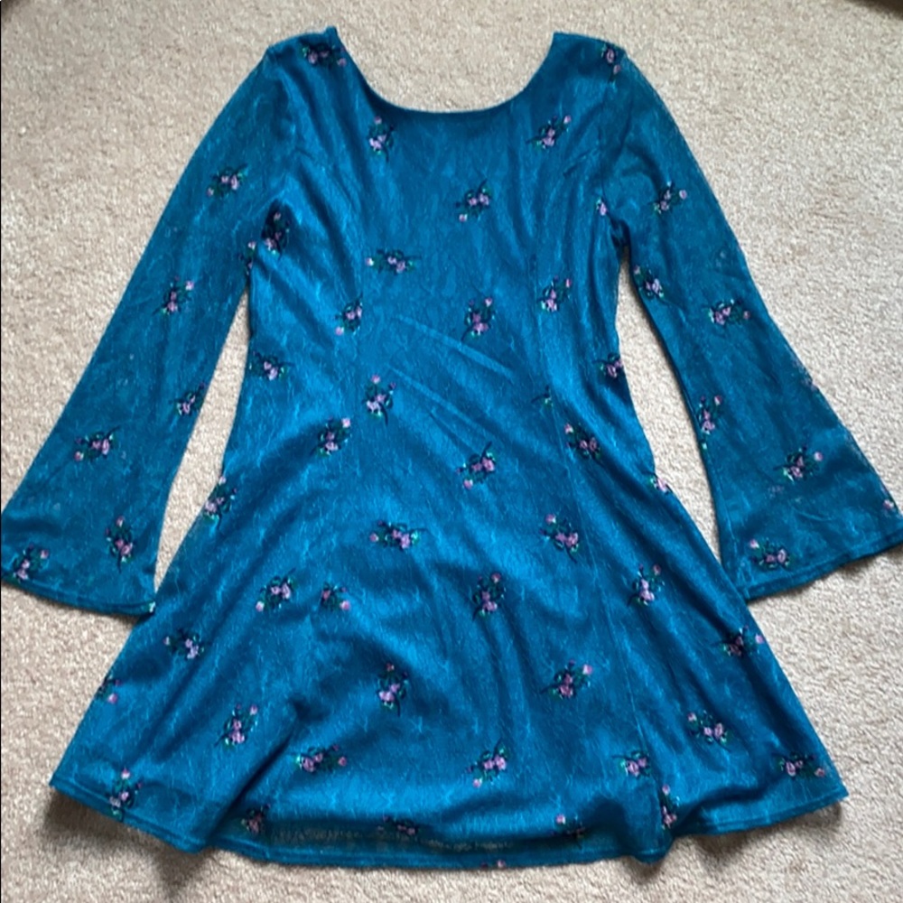 Blue dress with pink flowers